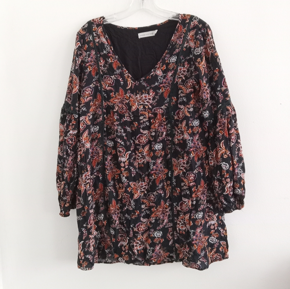 Paper Crane Floral Paisley Crochet Cottagecore Boho Tunic Dress L